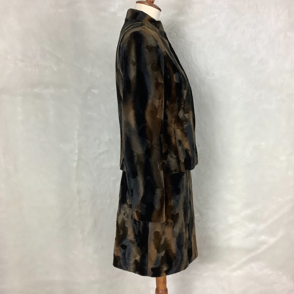 Vintage 80s 90s Votre Nom Black Brown Animal Print Faux Fur Skirt & Jacket S - Picture 5 of 8